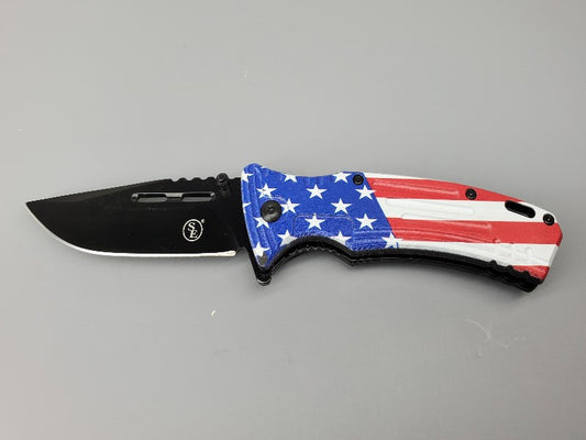 4.75" Spring Assisted Drop Point USA Flag Knife - PyroBuild.com