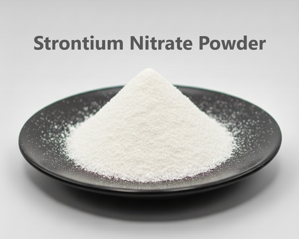 Strontium Nitrate Powder on a black plate.