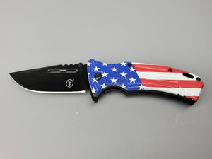4.75" Spring Assisted Drop Point USA Flag Knife